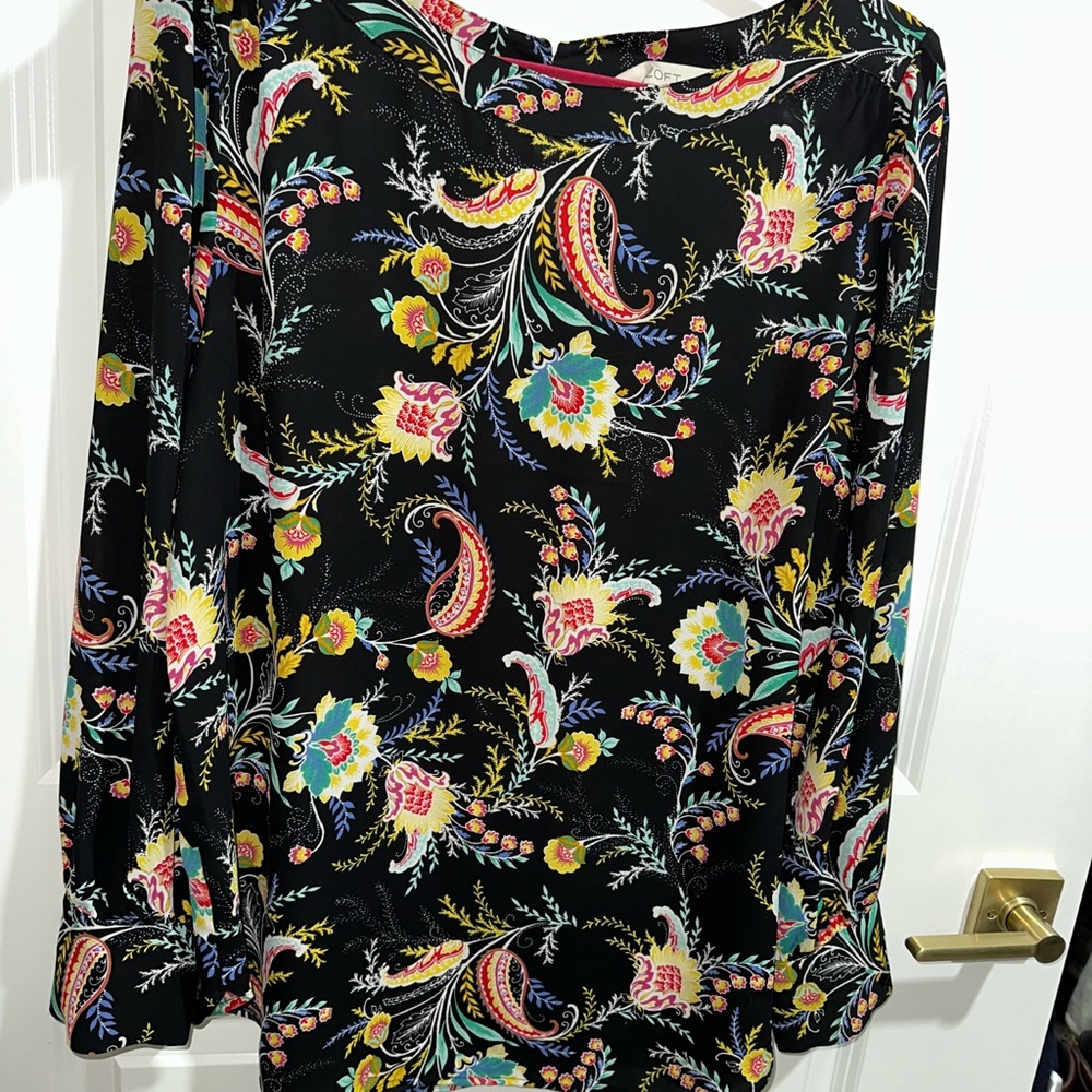 LOFT Black Floral Long Sleeve Top
